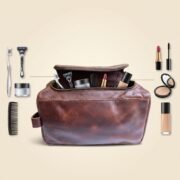 Genuine Leather Toiletry Bag Men Women Makeup Dopp Kit Shaving Grooming Travel - Image 10