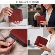 Women Genuine Leather Zip Around Wallet Burgundy Card Coin Cash Organizer - Image 9