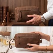 Genuine Leather Toiletry Bag Dopp Kit Travel Shaving Grooming Bag Men Women - Image 6