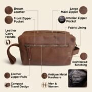 Genuine Leather Toiletry Bag Dopp Kit Travel Shaving Grooming Bag Men Women - Image 10