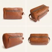 Genuine Leather Toiletry Bag Dopp Kit Travel Shaving Grooming Bag Men Women - Image 4