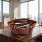 Women Genuine Leather Tote Bag Brown Shoulder Handbag Large Office Travel Purse - Image 11