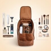 Genuine Leather Toiletry Bag Dopp Kit Travel Shaving Grooming Bag Men Women - Image 10