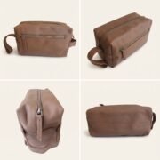 Genuine Leather Toiletry Bag Dopp Kit Travel Shaving Grooming Bag Men Women - Image 4