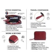 Women Genuine Leather Zip Around Wallet Burgundy Card Coin Cash Organizer - Image 11