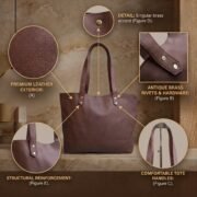 Women Genuine Leather Tote Bag Brown Large Shoulder Handbag Work Office Travel - Image 8