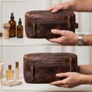 Genuine Leather Toiletry Bag Men Women Makeup Dopp Kit Shaving Grooming Travel - Image 5