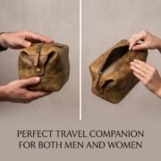 Genuine Leather Toiletry Bag Dopp Kit Travel Shaving Grooming Bag Men Women - Image 10