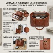 Women Genuine Leather Tote Bag Brown Shoulder Handbag Large Office Travel Purse - Image 12