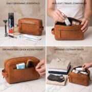 Genuine Leather Toiletry Bag Dopp Kit Travel Shaving Grooming Bag Men Women - Image 6